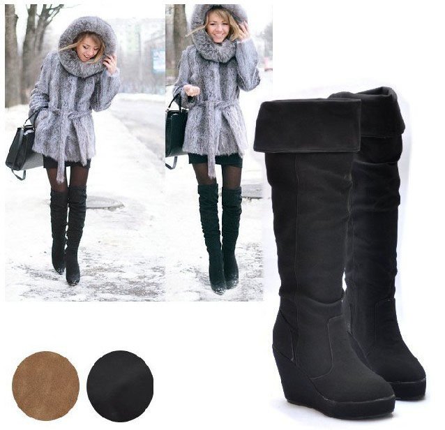 Fashion-Knee-Boots-Wedge-Boots-warm-black-tan-Y-F-1038-free-shipping